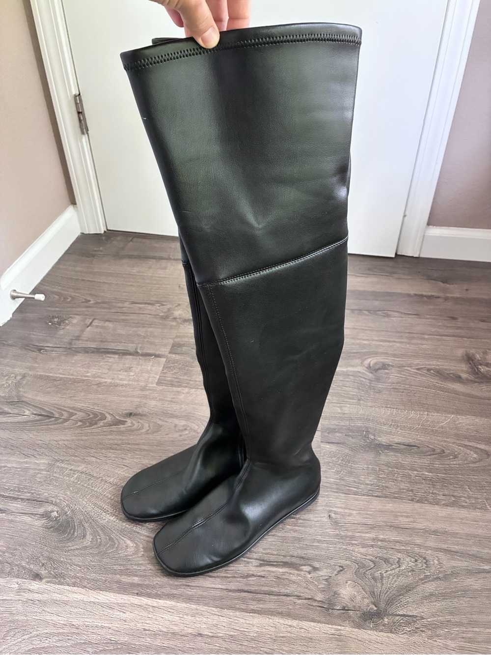 Zara Black Over-the-Knee Leather Boots